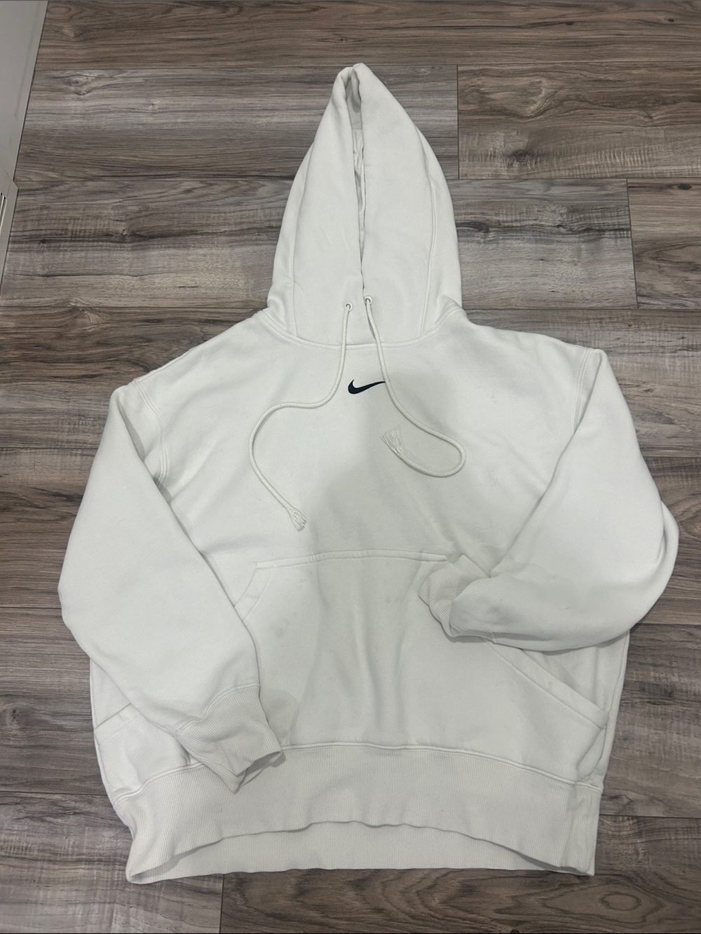 Nike White Hoodie with Black Swoosh Men's Pullover